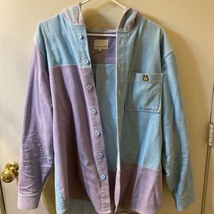 Teddy Fresh Color Block Corduroy Hooded Flannel Shirt - M